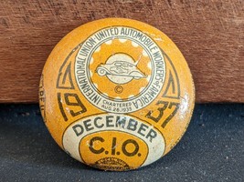 1937 December UAW CIO Button ~ Auto Workers Union Pin back Lapel ~ Bastian Bros - £9.63 GBP