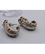 Silver Floral Embossed Design Hoop Earrings Spoon Earrings Victorian MCM... - £9.88 GBP