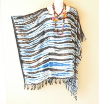 KB394 Blue Tie Dye Women Plus Size Kaftan Poncho Tunic Women Blouse Top ... - $24.90