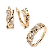 Hot Black Natural Zircon Earrings Ring Sets Trend Geometry Cross 585 Rose Gold E - £15.33 GBP