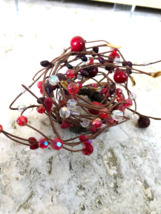 Rustic Red Pip Berry Beads Candle Ring 2&quot; Opening Taper Votive Setting and Decor - £3.98 GBP