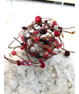 Rustic Red Pip Berry Beads Candle Ring 2&quot; Opening Taper Votive Setting a... - $6.89 CAD