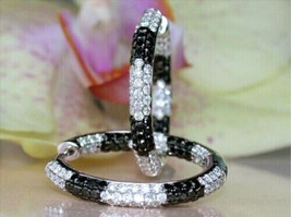 1.20Ct Round Cut Black Cubic Zirconia Hoop Earrings 14K White Gold Plated - £90.35 GBP
