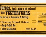 Yesteryears Restaurant Jurors Ad Card Tarrant County Courts Fort Worth T... - £14.09 GBP