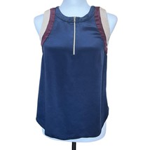 L’Agence Colorblock Silk Sleeveless 1/4 Zip Blouse Navy Blue Women&#39;s Size 2 - £17.10 GBP