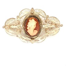 Antique  Sterling Signed 800 Victorian Filigree Ornate Carved Shell Cameo Brooch - $44.55