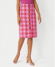 New Ann Taylor Women A-line Sz 4 Purple Peony Plaid Button Front Skirt Lined - £39.89 GBP