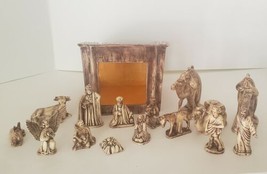 17 Pc Vintage Atlantic Mold Ceramic Brown/Cream Glaze Nativity Set W Side Stable - £119.59 GBP