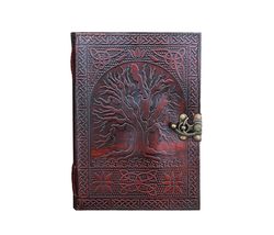 A5 Leather Journal with clasp Tree of life emboss Writing Pad Blank Note... - $28.00+