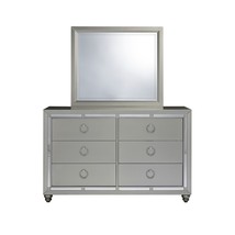 Modern Silver Tone Mirror With Sleek Wood Trim - $239.84