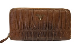 PRADA Italy Nappa Gaufre Zip Around Gradient Brown Leather Wallet Rare - £136.10 GBP
