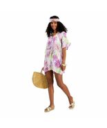 $38 MIKEN Tropical Print Flutter Deep V Neck Pink Tie Cover Up Size Medium - €26,69 EUR
