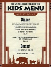 Artist Point Kids Dinner Menu Walt Disney World Wilderness Lodge Merko Raccoon - £19.74 GBP