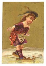 Antique Victorian trade card Demorest magazine girl ice skates - £11.19 GBP