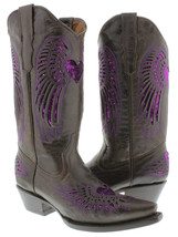 Womens Western Wear Boots Brown Leather Purple Sequins Heart Wings Snip Toe - £76.30 GBP