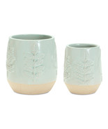 Two-Tone Porcealin Planter with Leaf Design (Set of 2) - $70.85 CAD