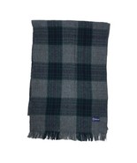 Vintage Sheltand Gray Green Plaid Wool Woolen Scarf 62 x 11&quot; Fringed Unisex - $21.28 CAD