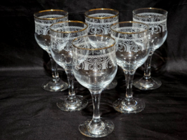 Set Of 6 Vintage Italian CELLINI Etched Crystal Wine Glass 24k Gold Patt... - $708.31 MXN