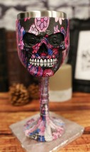 Ebros Pink Floral Sugar Skull Wine Goblet Chalice Beverage Drinkware 7.25&quot;H - £19.15 GBP