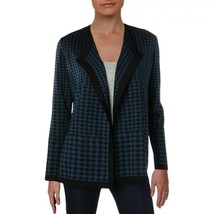 NWT Womens Size XS Anne Klein Blue Black Open Front Houndstooth Cardigan Sweater - £21.92 GBP