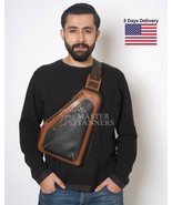 Genuine Leather Crossbody Bag Mens Sling Backpack Chest Bag Messenger Bag - $39.43