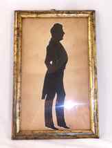Water Color Silhouette Man Standing in Tail Coat in Gold Leaf Half Round Frame - £141.94 GBP