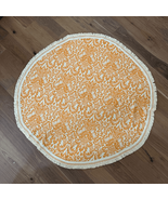 Vintage 60s 70s Bates Woven Cotton Tablecloth Fringe Round Orange Damask... - $39.60