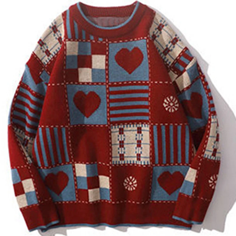 P hop streetwear harajuku retro japanese style love knitted sweater 2022 couples autumn thumb200