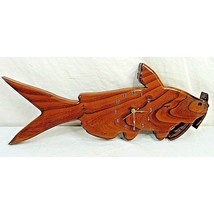 Vintage Wooden Fish Wall Clock 1999 Handmade 22&quot; - £13.89 GBP