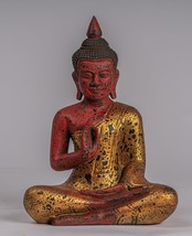 Antico Stile Khmer Cambodia Seduta Legno Statua Di Buddha Insegnamento M... - £143.87 GBP
