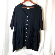 Poly Womens Black Soft Button Shirt Top Blouse Sz L / XL - £13.29 GBP