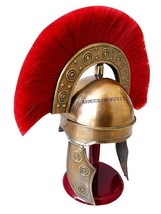 Roman Hbo Helmet Brass Antique Finish Red Plume Medieval Helmet - $131.67