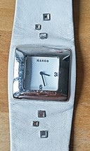 Vintage Mango watch with white wrist strap 100ft water-resistant with rh... - $19.99