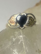 Black Hills Gold ring heart love leaves onyx sterling silver women girls - £91.38 GBP