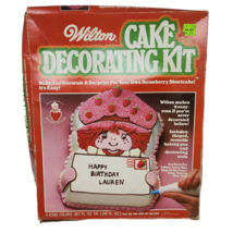 Vintage 1981 Wilton Cake Decorating Kit Strawberry Shortcake Silver Pan Tin Used - £18.70 GBP