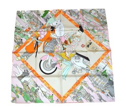 Hermes Scarf Les Artisans D&#39;Hermes By Akira Yamaguchi 90 CM Silk Orange Beige - £620.02 GBP