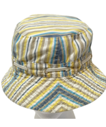 Childs Bucket Summer Sun Hat Brimmed Reversible Cotton Stripes - £10.58 GBP