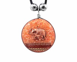 Mia Jewel Shop Copper Elephant Charm Tribal Metal Pattern Round Crushed Chip Sto - £12.43 GBP
