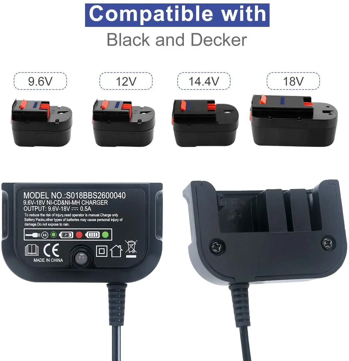 Charger For Black &amp; Decker 9.6V-18V A12 A12-X B18 B14 B12 B96 B18-OPE NI-CD NI-M - £47.53 GBP