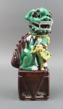 Antique Chinese Enamel Glazed Pottery Temple Foo Dog Guardian Lion Statue Figure - £280.71 GBP