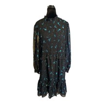 Ryegrass Lily Floral Dress Black &amp; Blue Chiffon Shimmer Knee Length Ruff... - $60.78