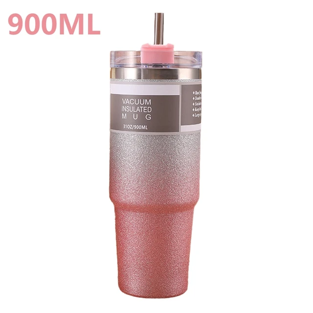 900ML Vacuum Insulated Stainless Steel Thermal Mug Coffee Cup with Straw - £22.04 GBP