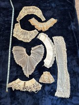 Lot Of Antique French LACE Trims + Heavily Embroidered Sleeves &amp; Collars - $45.54