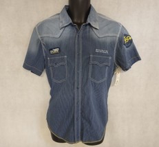 Railroad Striped Denim Syle Shirt Large NWT Arizona Jeans Button Up Short Sleeve - £23.52 GBP