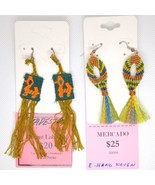 Two Pairs Tapestry Pierced Drop Dangle Earrings Hand Woven Hand Made Mul... - $9.45