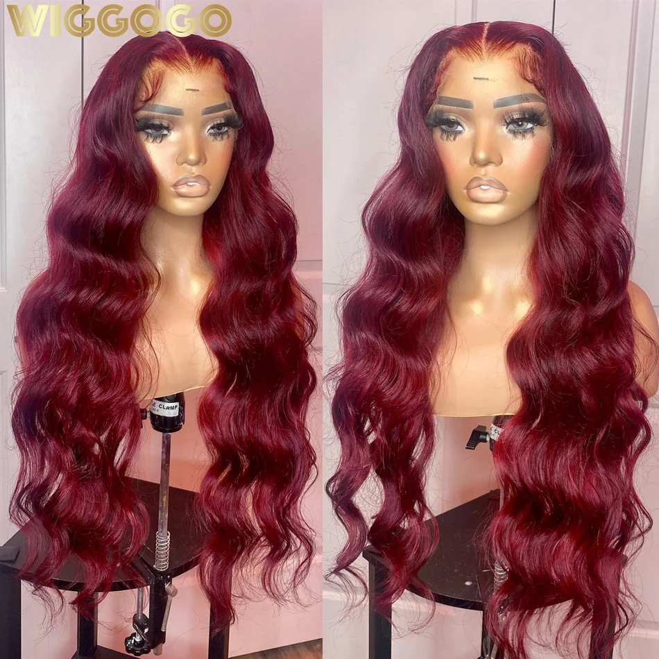 Wiggogo red wigs human hair 13x6 hd lace frontal wig body wave lace front wigs 99j thumb200