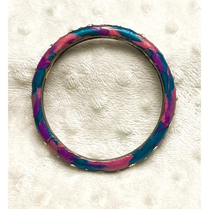 Vintage Multi Color Tie-Dye Bangle Bracelet w/Clear Crystal Accents Item image 3