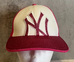 New York Yankees Pink Glitter Bill New Era Youth Baseball HatHook &amp; Loop - £11.37 GBP