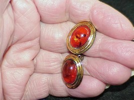 Vintage Gold clad Sterling Silver Oval Included Amber Clip Earrings 8.0 ... - $29.69