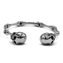 Gothic Skull Bones Bracelet Silver Stainless Steel Pirate Biker Cuff - £27.33 GBP